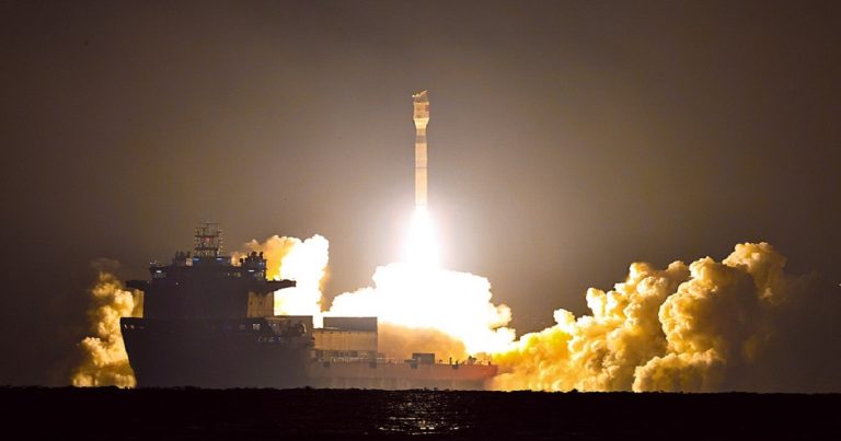 China launches 11 new constellation satellites from sea