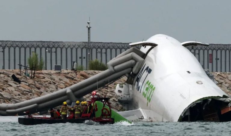 Two dead after cargo plane skids off Hong Kong runway into sea