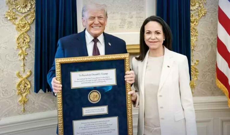 Trump accepts Nobel medal from Venezuelan leader Machado