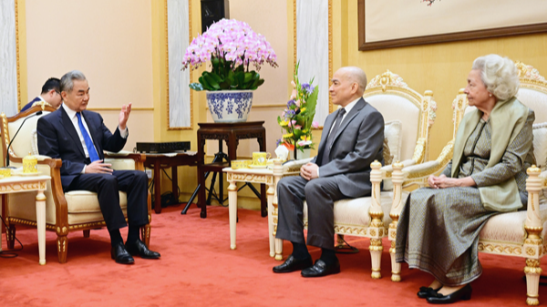 Wang Yi meets Cambodian king and queen mother in Beijing